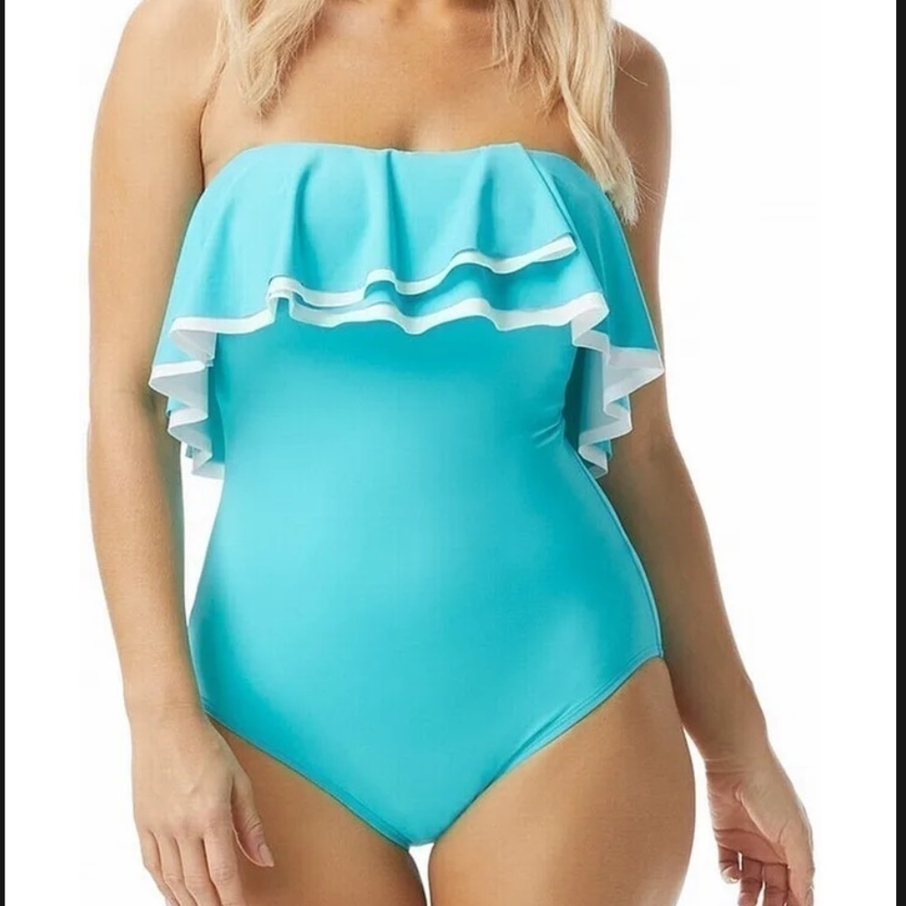 Coco Reef AQUA Contours Ruffled Strapless One-Piece Swimsuit - Picture 2 of 11